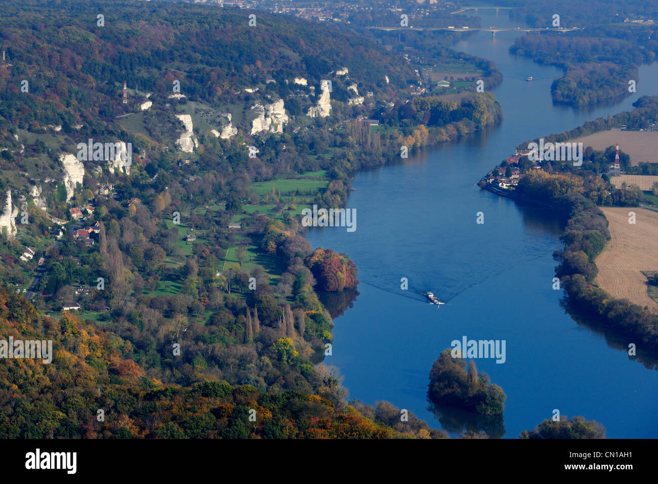 Francia, Seine Maritime, Les Roches d'Orival (Orival rocce) nella valle del fiume Senna a sud di Rouen (vista aerea) Foto Stock