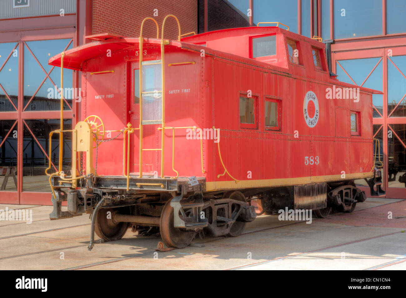 La Lehigh e il New England Railroad caboose #583 a Steamtown Sito Storico Nazionale di Scranton, Pennsylvania. Foto Stock