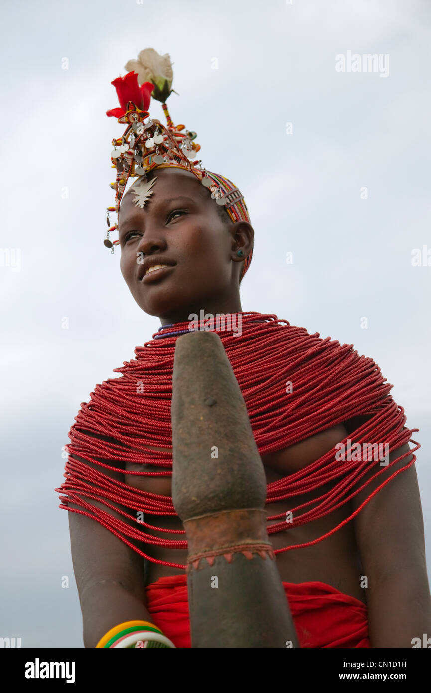 Samburu tribeswoman, Samburu riserva nazionale, Kenya Foto Stock