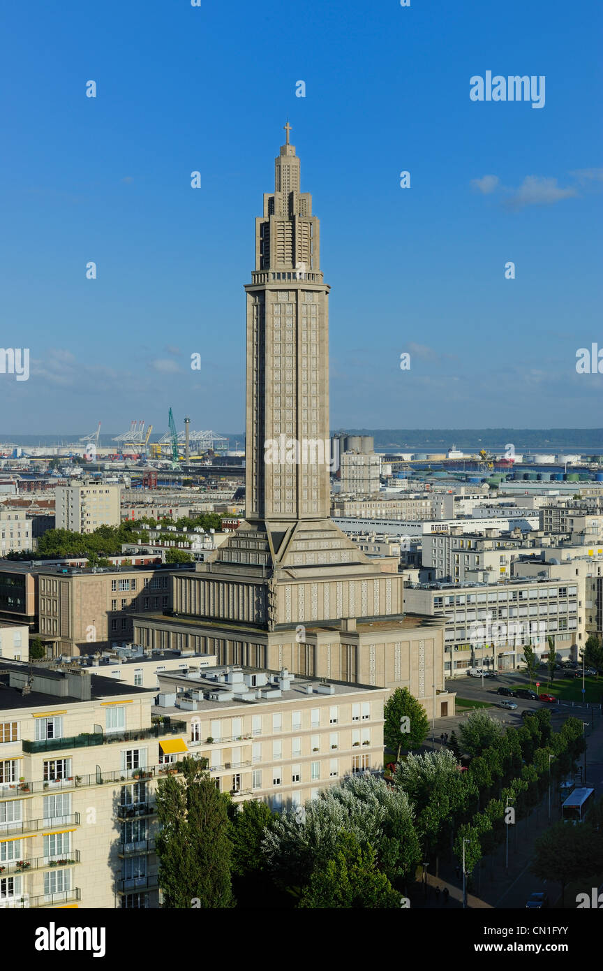 Francia, Seine Maritime, Le Havre, Downtown ricostruita da Auguste Perret elencati come patrimonio mondiale dall'UNESCO, la Torre della Lanterna di Foto Stock