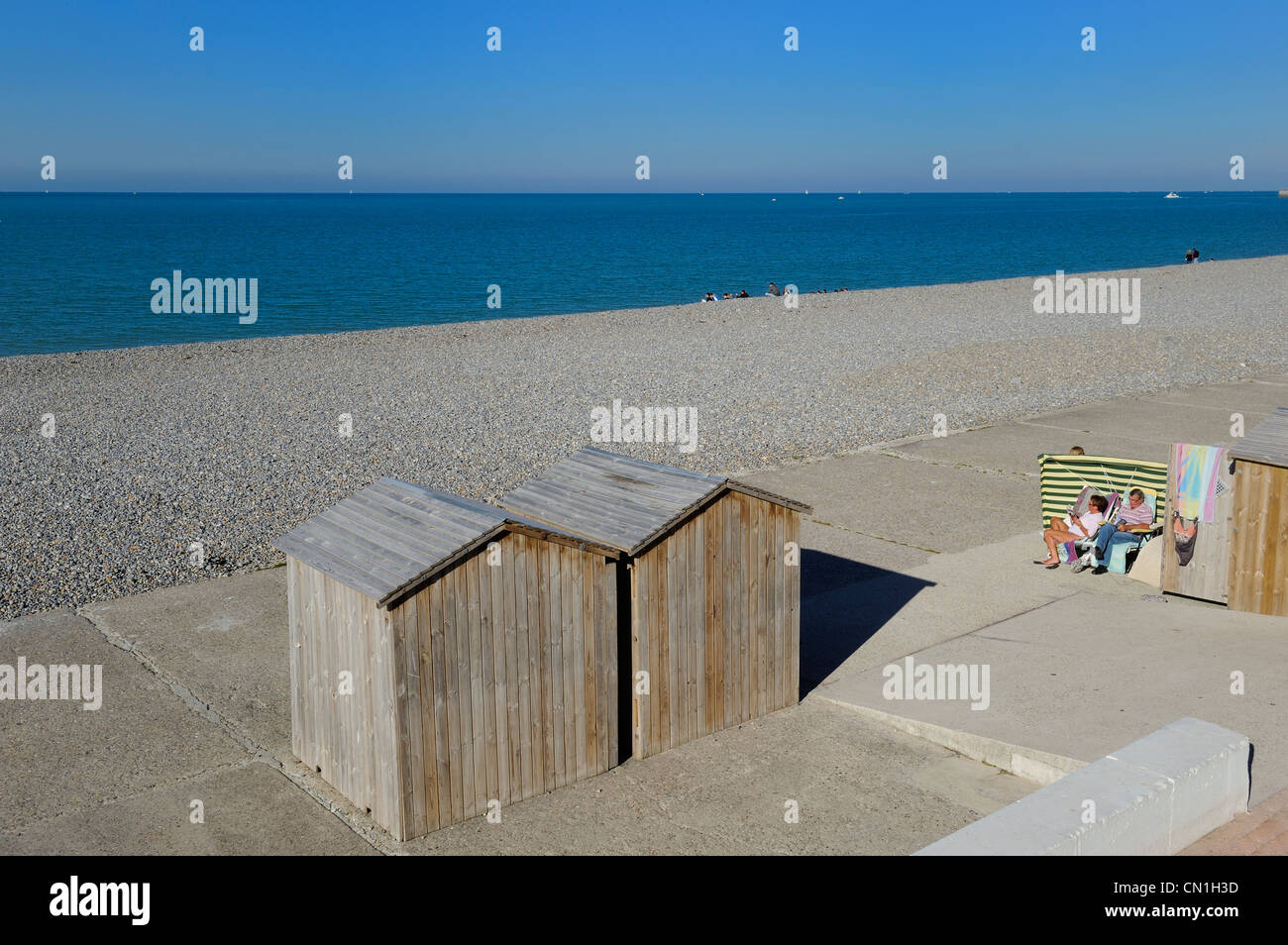 Francia, Seine Maritime, Dieppe, la spiaggia ghiaiosa Foto Stock