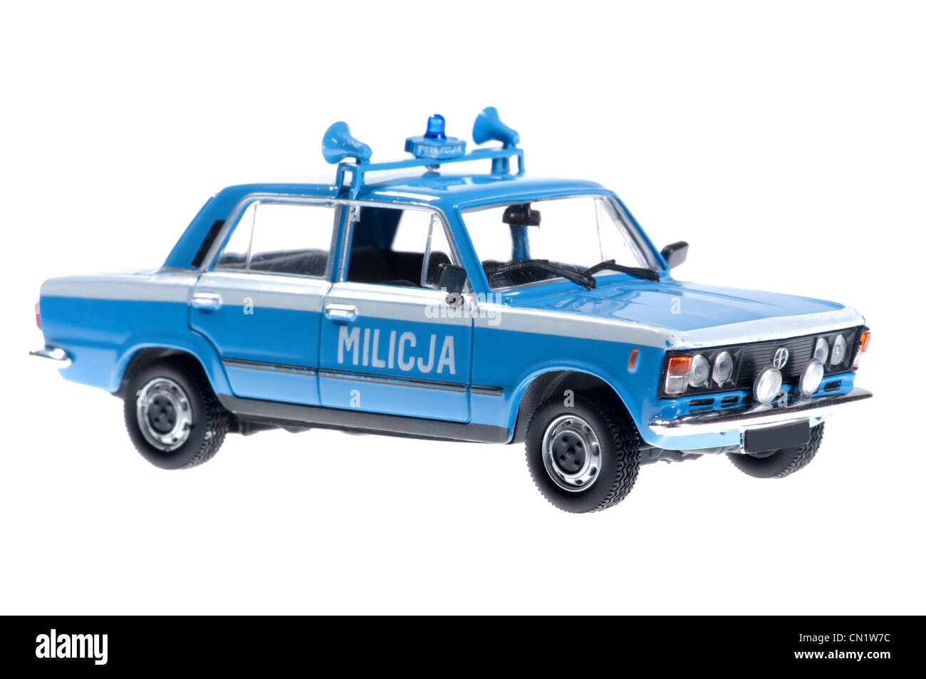 Vecchia auto della polizia Fiat 125p. Foto Stock