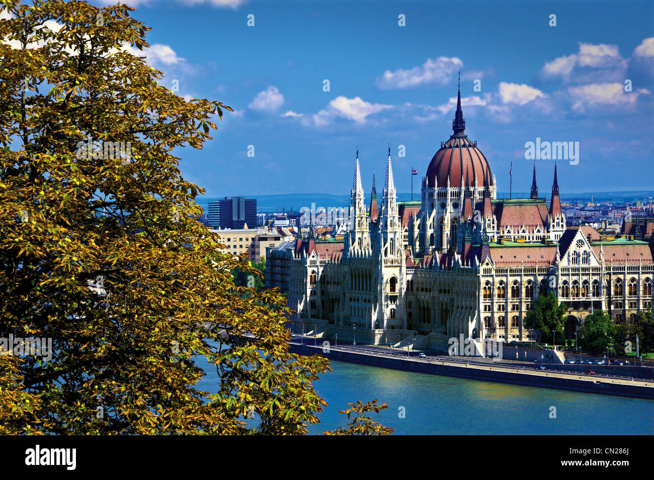 Case del Parlamento,Budapest, Ungheria. Foto Stock