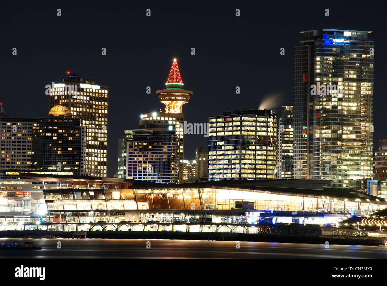 La notte di Natale la scena del centro cittadino di Vancouver a Stanley Park, Canada Foto Stock