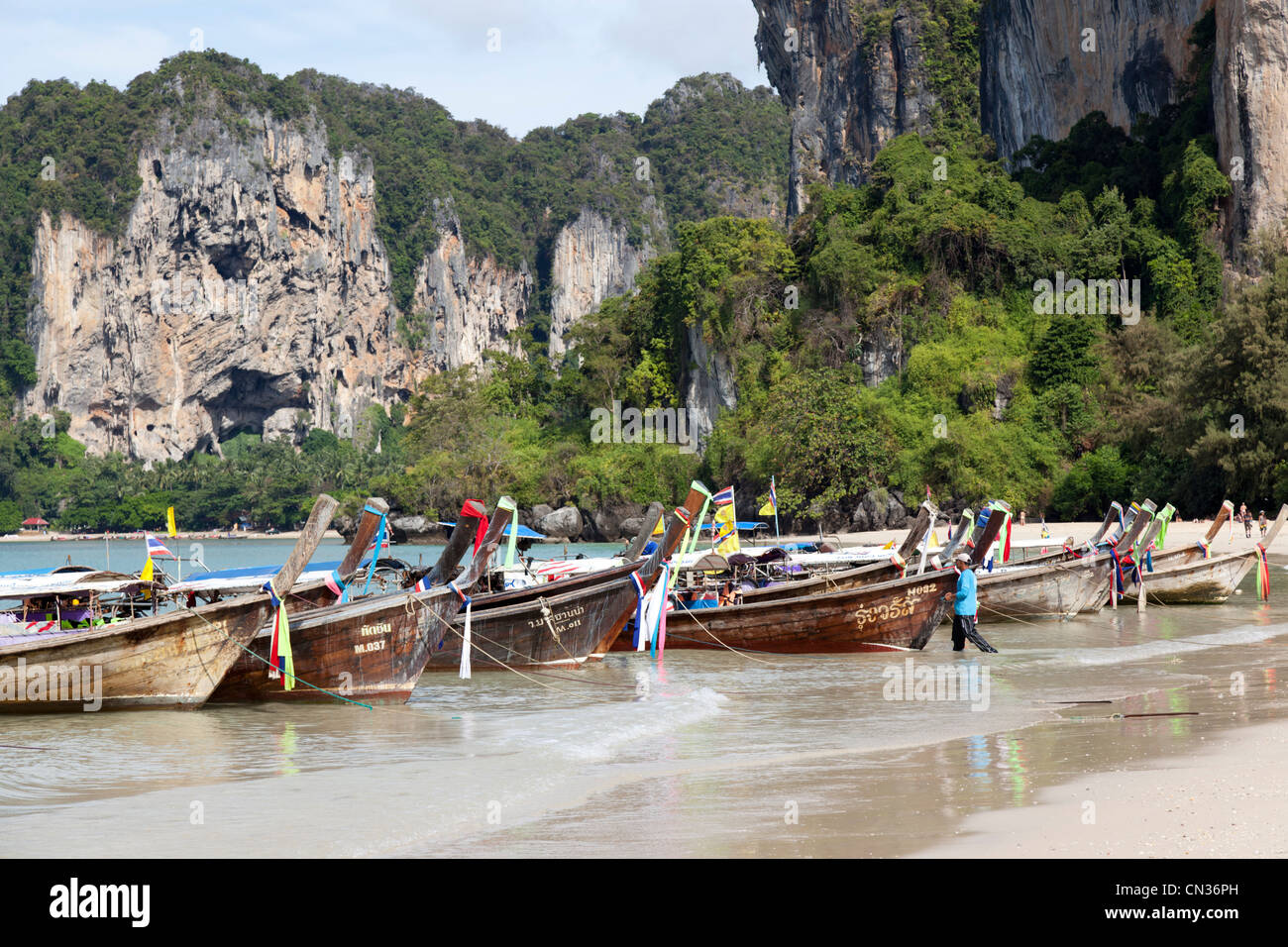 Le scogliere calcaree dell'estremità nord della baia di Raily (Krabi - Thailandia). Les falaises calcaires de l'extrémité Nord de Railay. Foto Stock