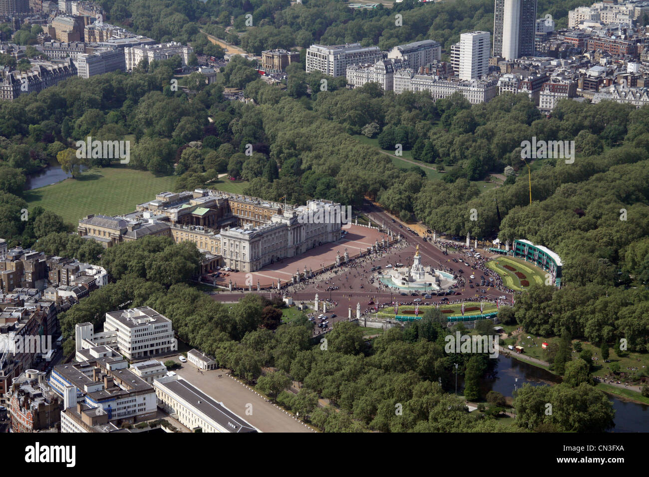 Vista aerea di Buckingham Palace, la residenza della Regina, Londra, Regno Unito Foto Stock
