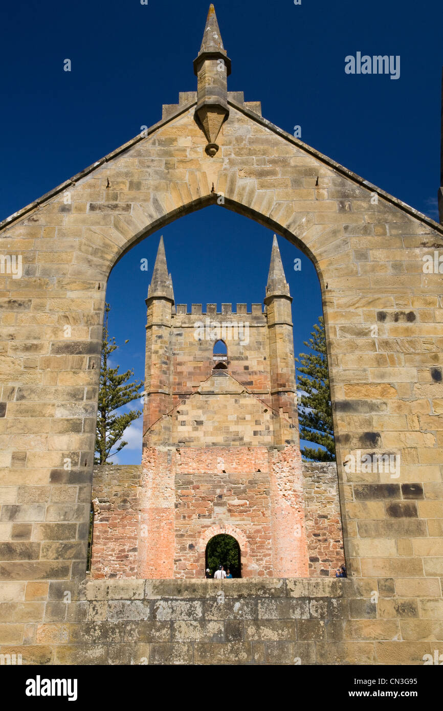 Australia e Tasmania, Port Arthur colonia penale, elencato come patrimonio mondiale dall' UNESCO, chiesa ericted dai detenuti nel 1837 Foto Stock