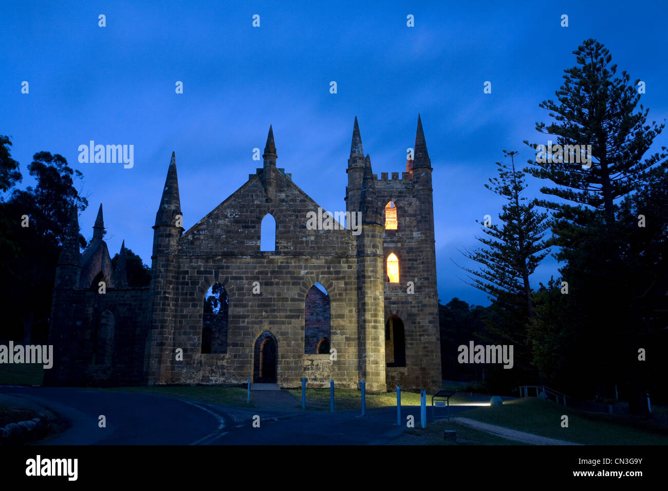 Australia e Tasmania, Port Arthur colonia penale, elencato come patrimonio mondiale dall' UNESCO, chiesa ericted dai detenuti nel 1837 Foto Stock