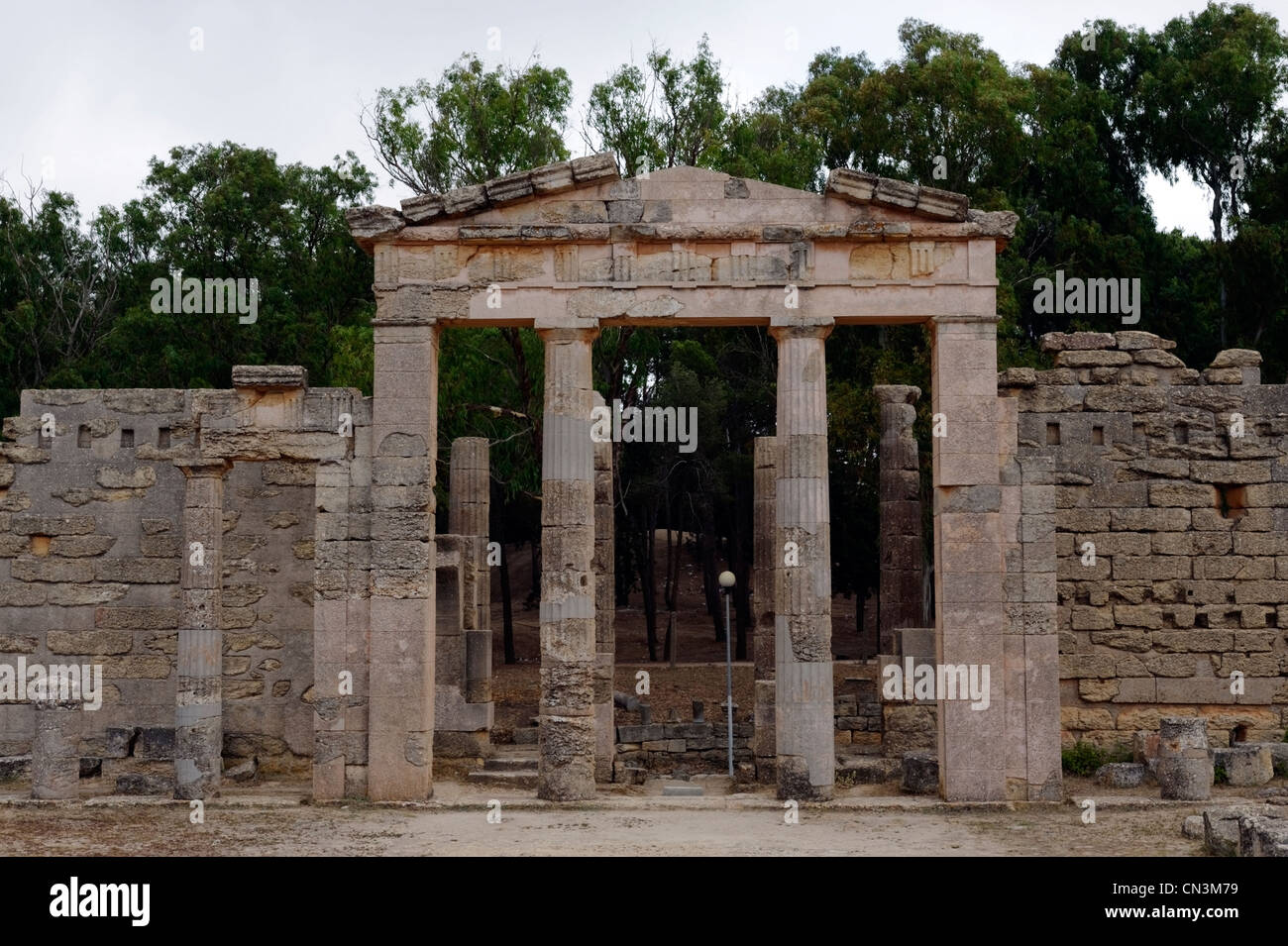 Cirene. La Libia. Il colonnato principale accesso alla palestra / Forum che risale al II secolo A.C. Circondato su tutti e quattro i Foto Stock