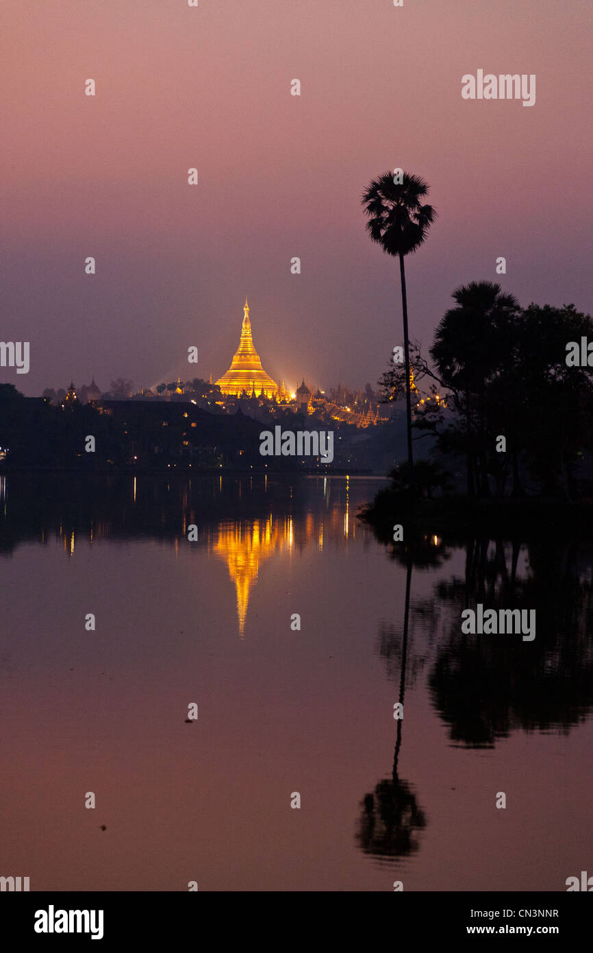 Myanmar (Birmania), divisione di Yangon, Yangon, Shwedagon pagoda di notte Foto Stock
