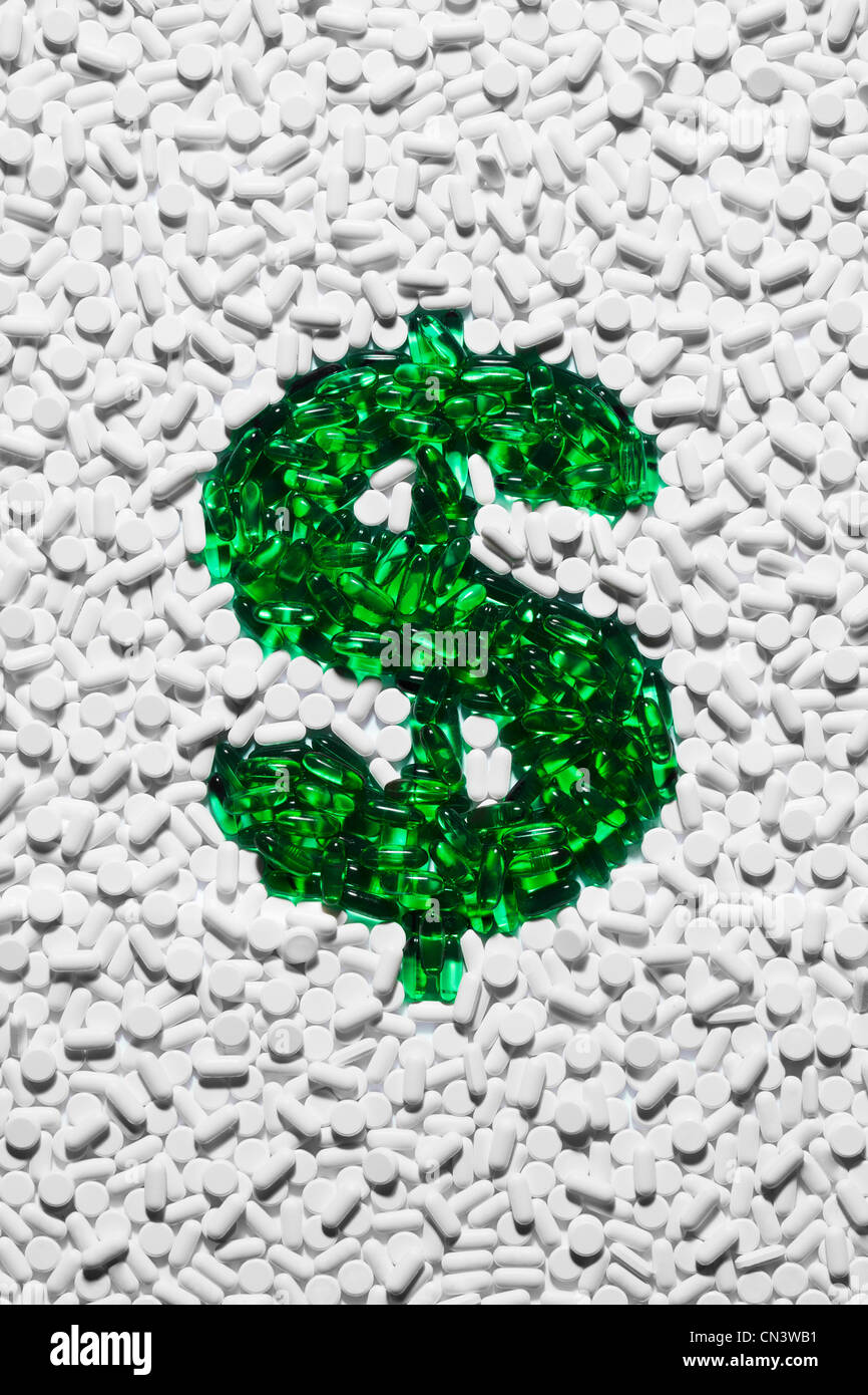 Verde dollaro fatta di pillole Foto Stock