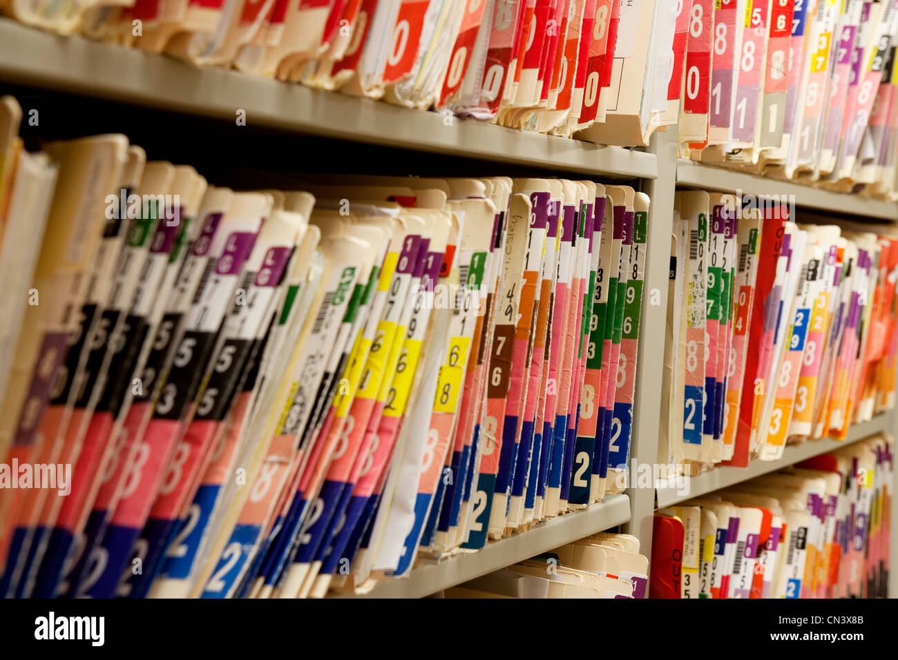 Righe di pazienti medical records Foto Stock