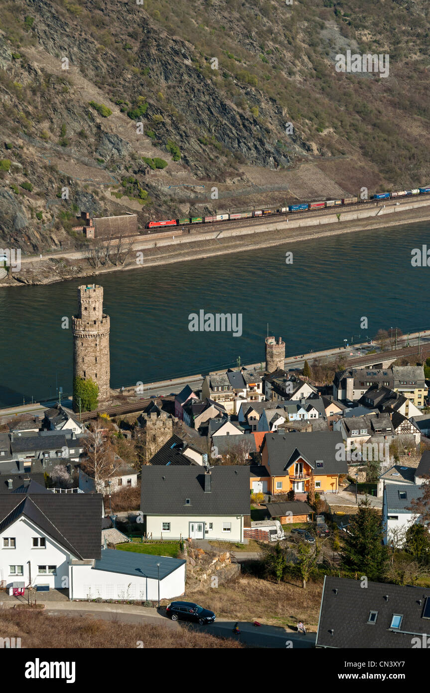 Oberwesel nell'UNESCO di cui gola del Reno, Renania Palatinato, Germania. Foto Stock