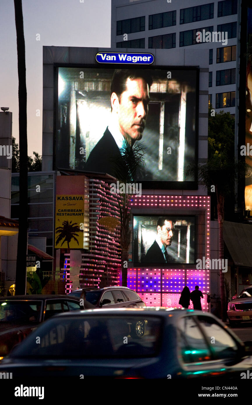 Tabellone elettronico pubblicità sul Sunset Strip Foto Stock