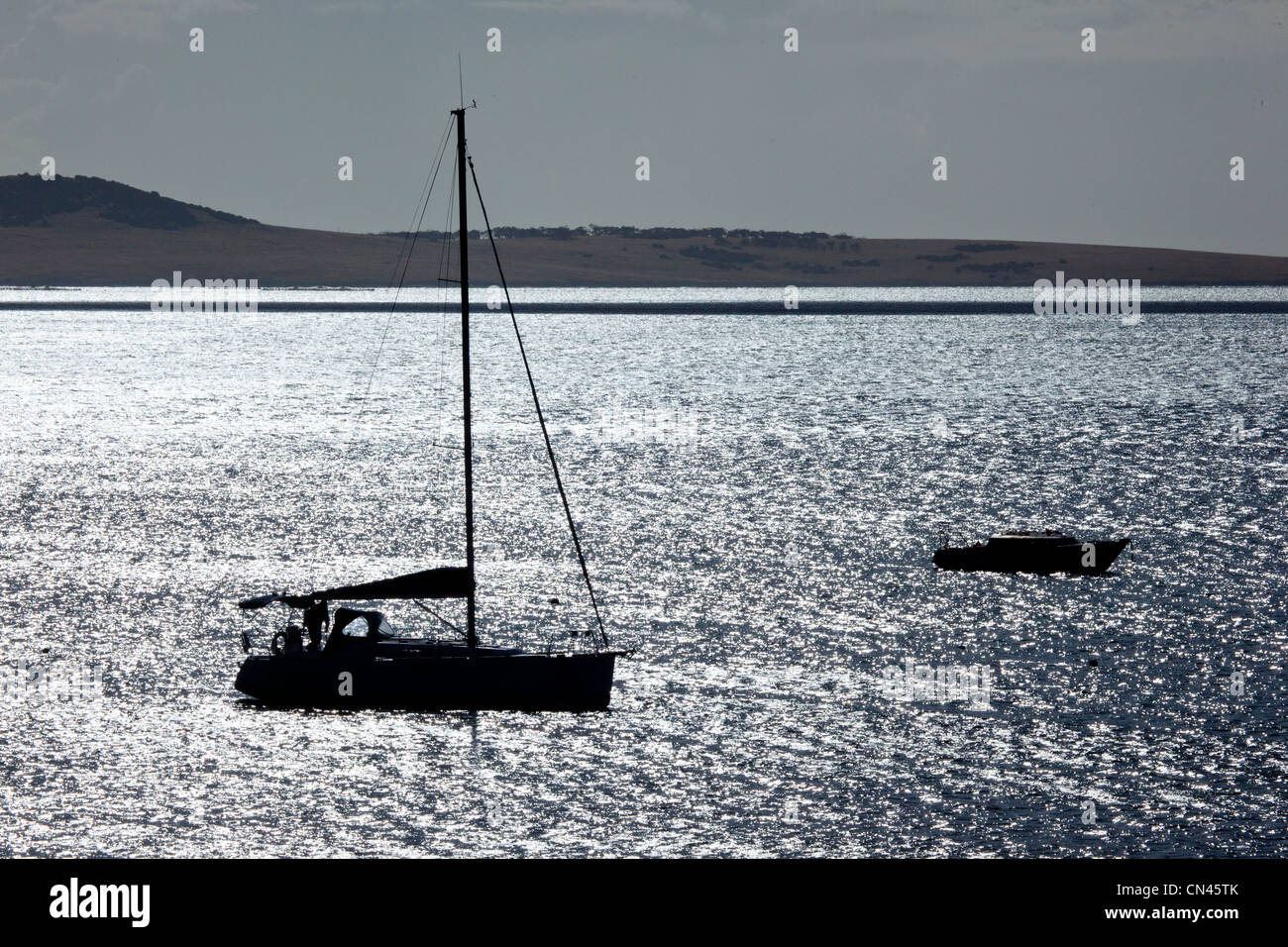 Barche a vela sulla baia di Boston. Port Lincoln. Penisola di Eyre South Australia Foto Stock