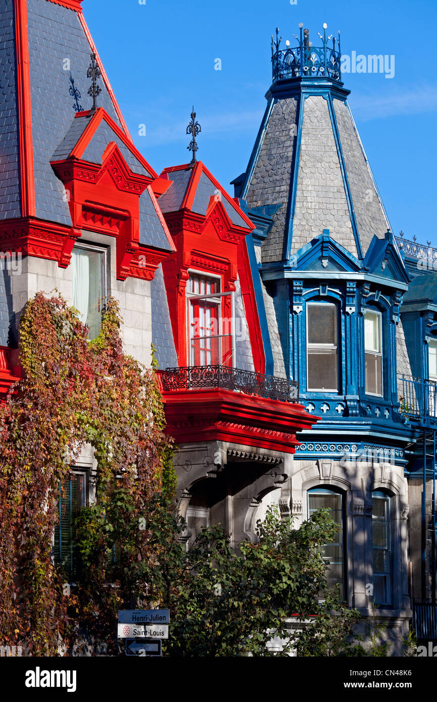 Canada, Provincia di Quebec, Montreal, Plateau Mont Royal District, Saint Louis Square, facciate vittoriane Foto Stock