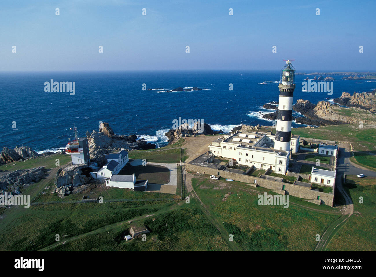 Francia, Finisterre, Ile d'Ouessant Creach Lighthouse, il più potente faro in Europa, classificati come storici Foto Stock