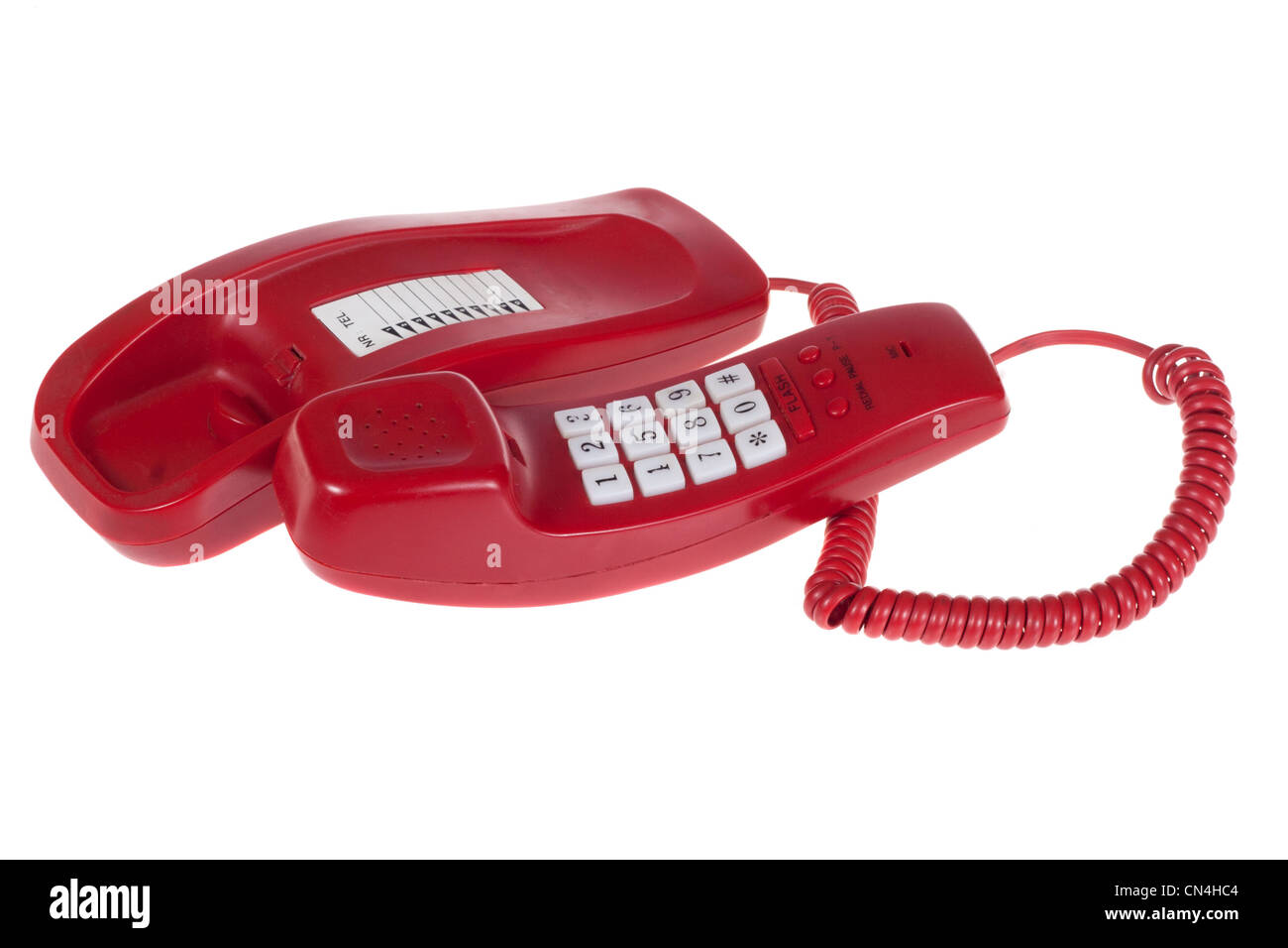 Telefono rosso , foto su sfondo bianco Foto Stock