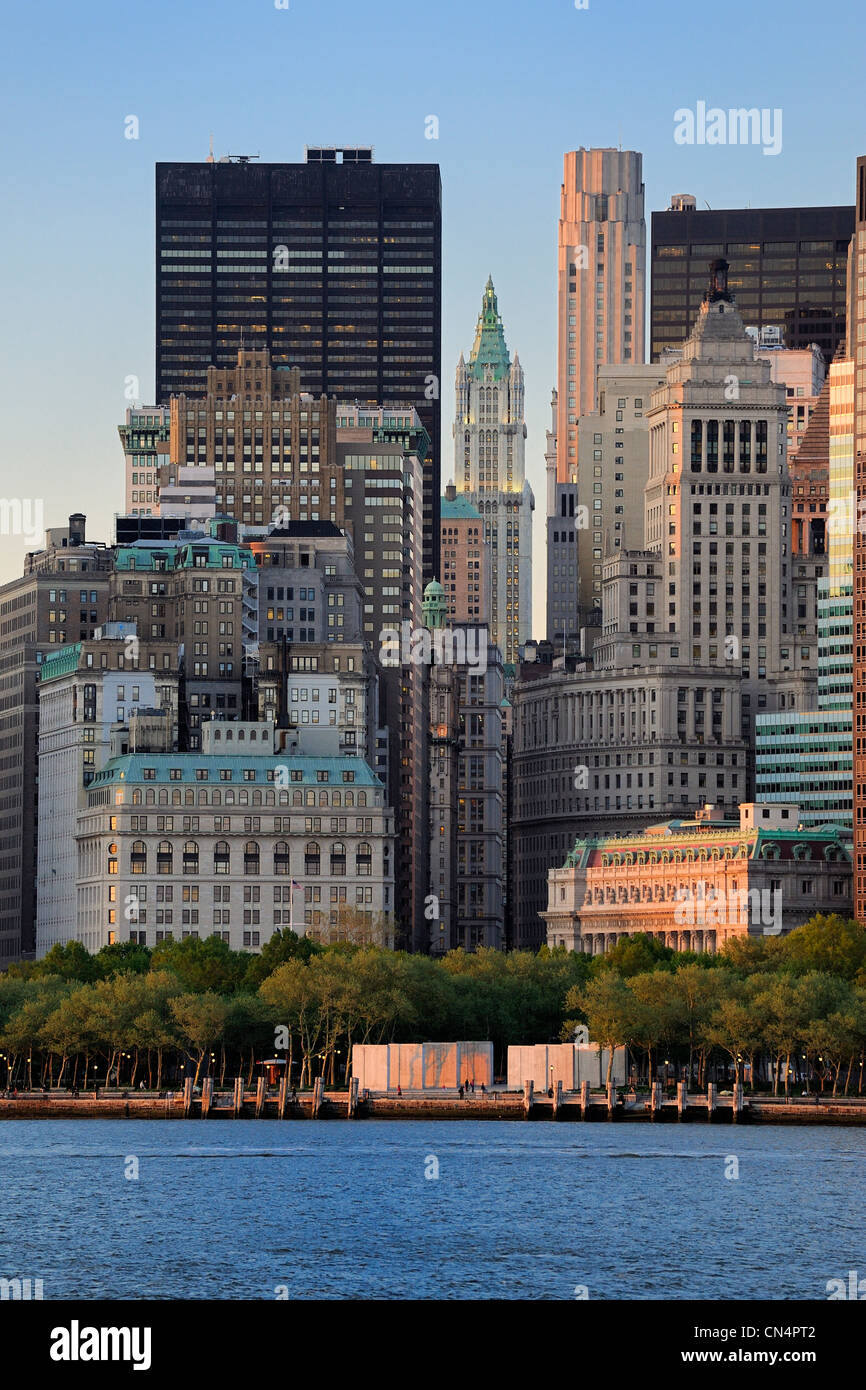 Stati Uniti, New York, punta meridionale di Manhattan, il quartiere finanziario di edifici Foto Stock