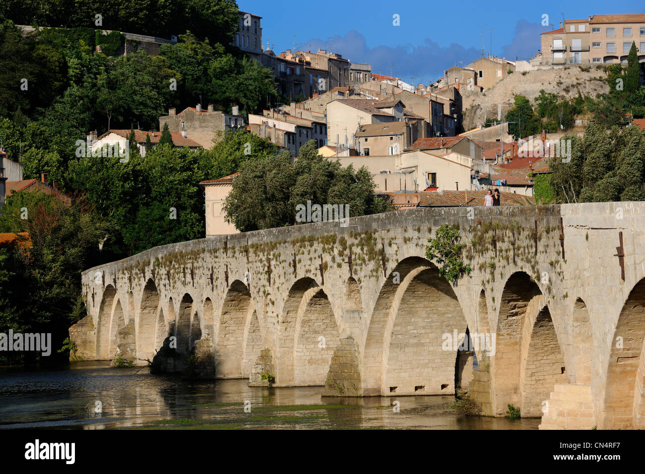 Francia, Herault, Beziers, Pont Vieux sul fiume Orb sulla Via Domitia Foto Stock