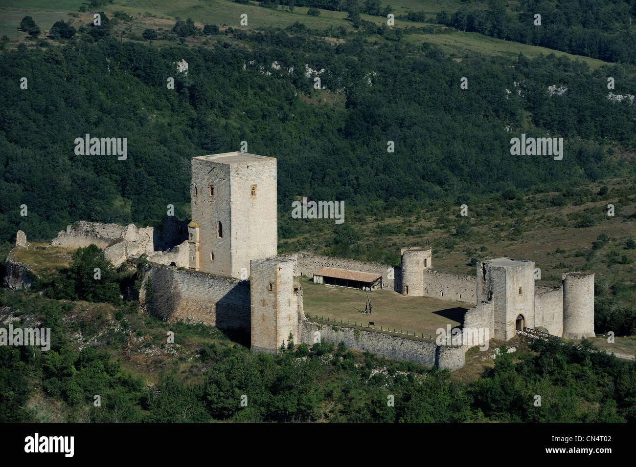 Francia, Aude, Chateau de Puivert, xii secolo castello cataro (vista aerea) Foto Stock