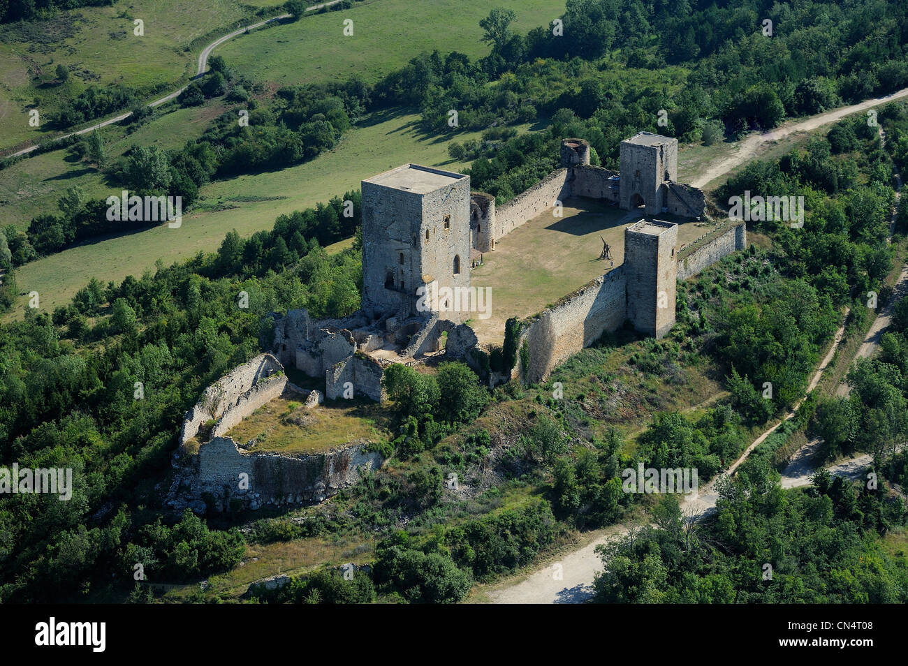 Francia, Aude, Chateau de Puivert, xii secolo castello cataro (vista aerea) Foto Stock