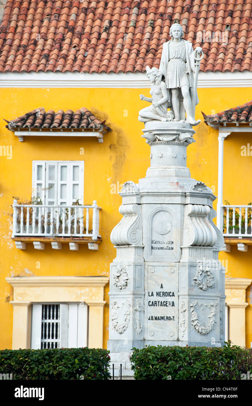 La Colombia, Dipartimento di Bolivar, Cartagena, elencati come patrimonio mondiale dall' UNESCO, il quartiere storico, la città vecchia, statua di Foto Stock