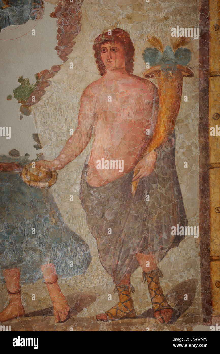 Francia, Aude, Narbonne, Palais des Archeveques, museo archeologico, affresco Romano da Clos de la Lombarde, di scena Foto Stock