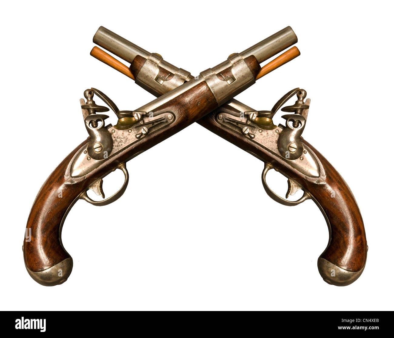 Attraversato flintlock pistols Foto Stock