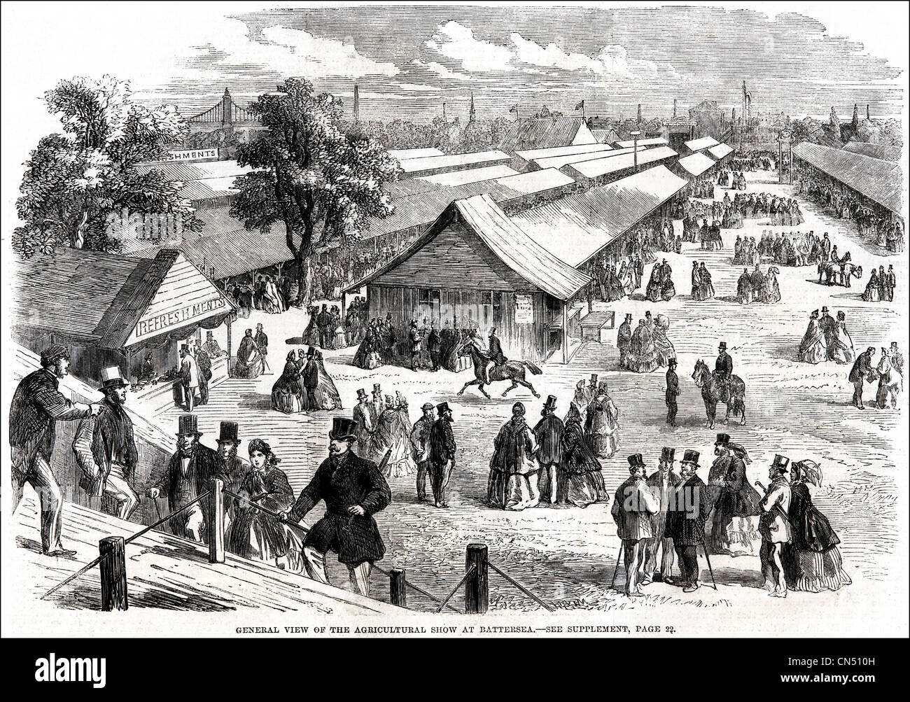 Vista della mostra agricola a Battersea London incisione Vittoriano datato 5 luglio 1862 Foto Stock