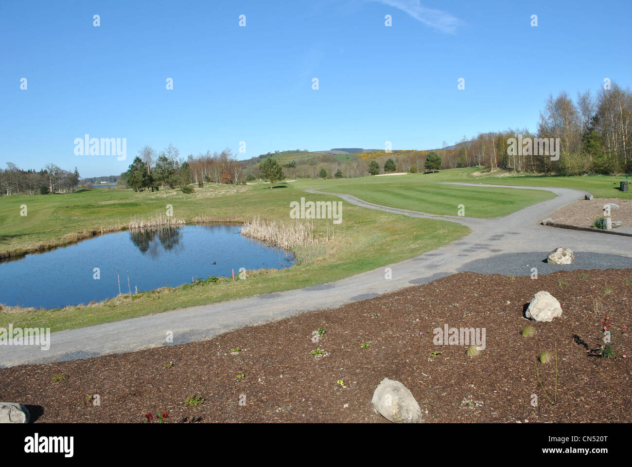 Vista su un campo da golf in Wicklow Irlanda Foto Stock