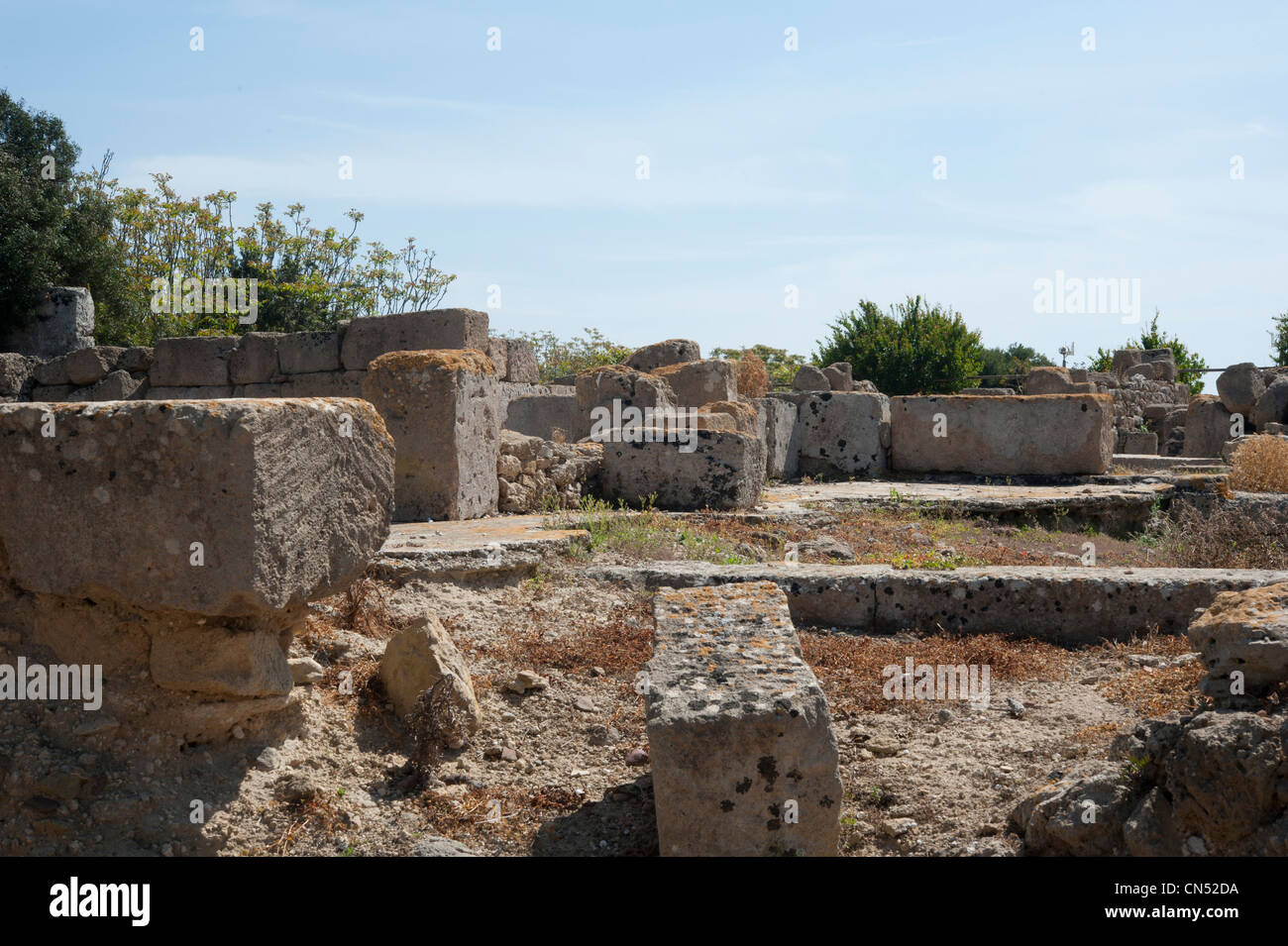 Fenici e Cartaginesi pareti rovinate su Mozia, provincia di Trapani, Sicilia, Italia. Foto Stock