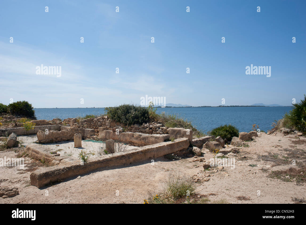 Fenici e Cartaginesi sulle rovine di Mozia, Sicilia, Italia, uno dei più importanti messaggi commerciali del Mediterraneo. Foto Stock