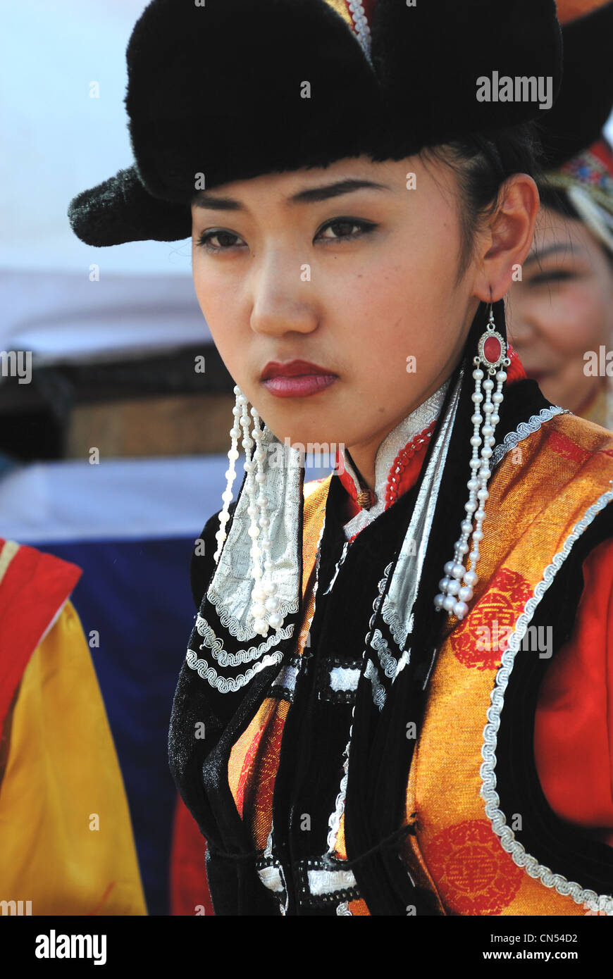Mongolia, Ulan Bator, Nadaam giorno, National Folk Festival in onore di Gengis Khan, mongola Nazionale di Danza Ensemble accademico Foto Stock