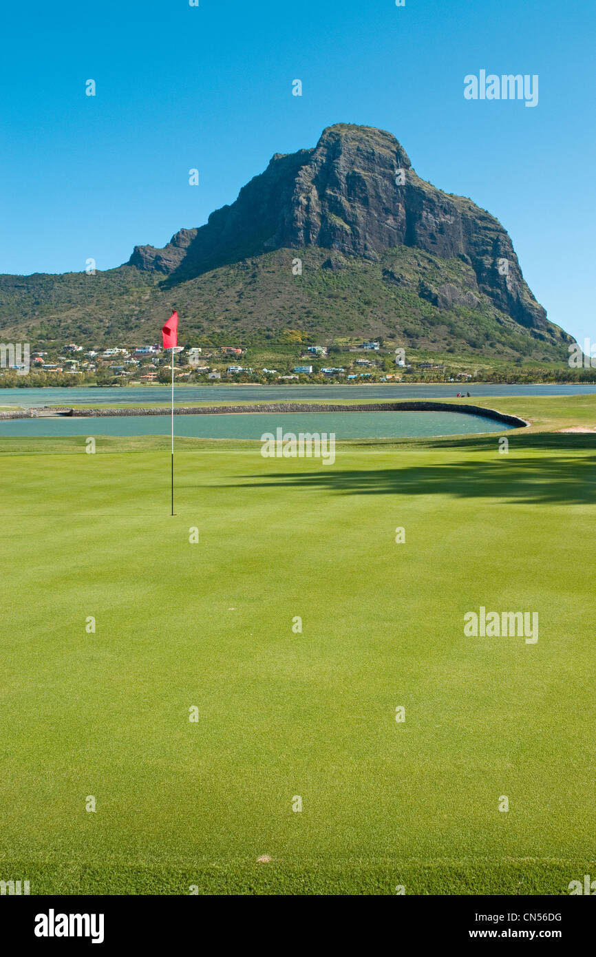 Campo da golf al Paradis Hotel & Golf Club Le Morne peninsula, sull'isola di Maurizio nell'Oceano Indiano Foto Stock