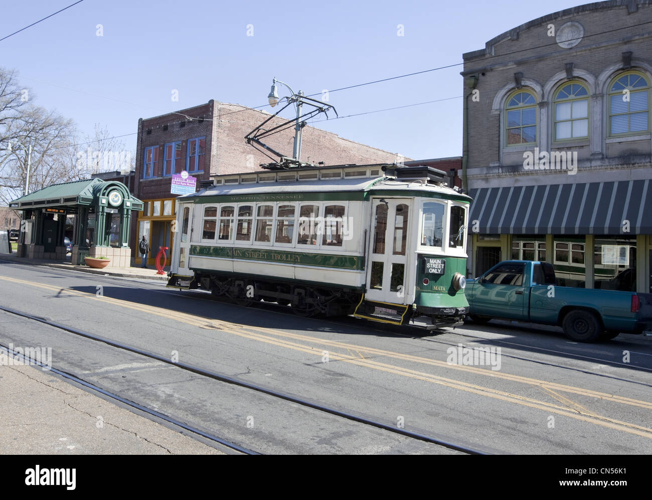 Vintage Main Street Trolley car a Memphis, Tennessee Foto Stock