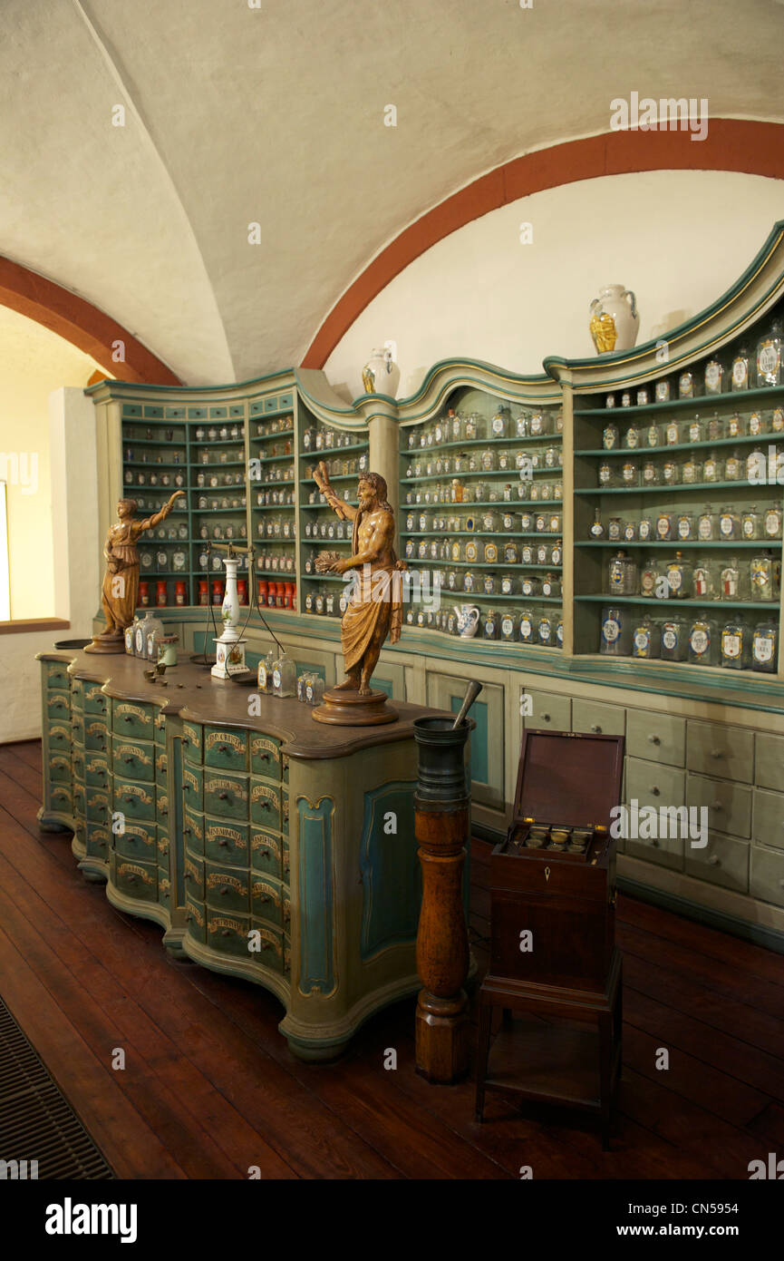 Germania, Baden Württemberg, castello di Heidelberg, Deutsches Apothekenmuseum (Museo tedesco della farmacia), officina del Foto Stock