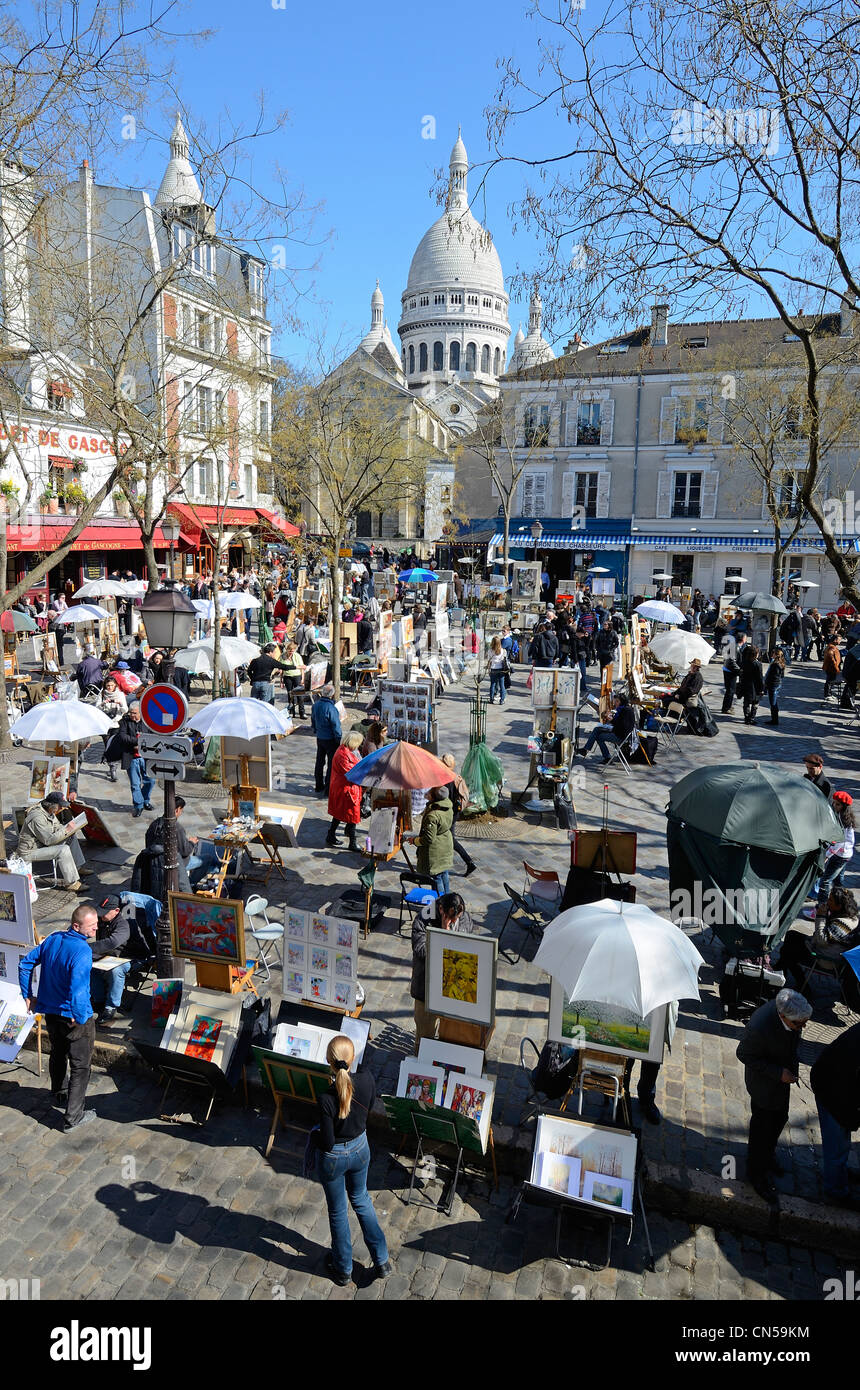 Francia, Parigi Montmartre, Place du Tertre (piazza Tertre e i suoi pittori Foto Stock