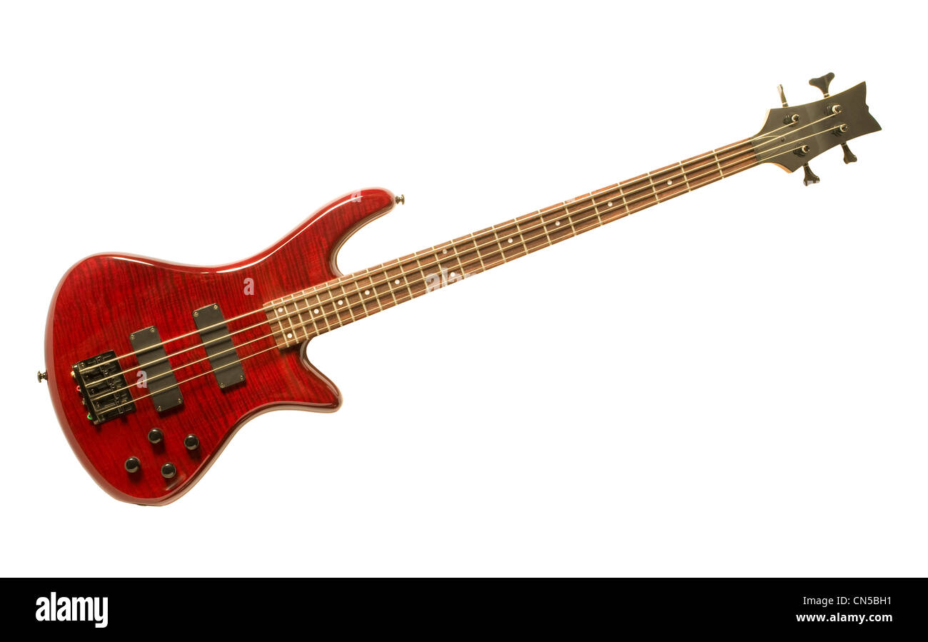 Red bass guitar isolata contro uno sfondo bianco Foto Stock