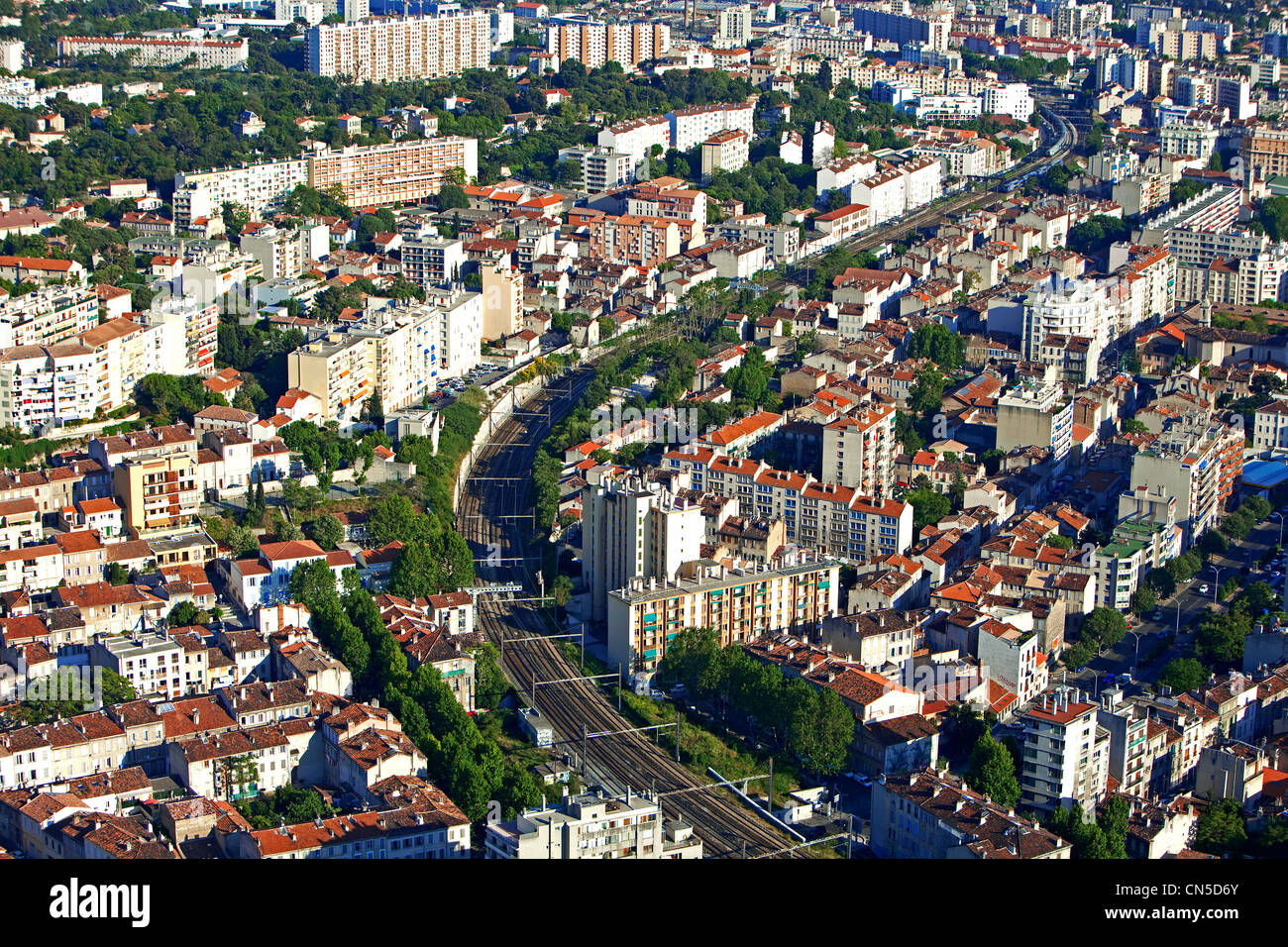 Francia, Bouches du Rhone, Marsiglia, 4° distretto, i certosini, il Blancarde in background (vista aerea) Foto Stock