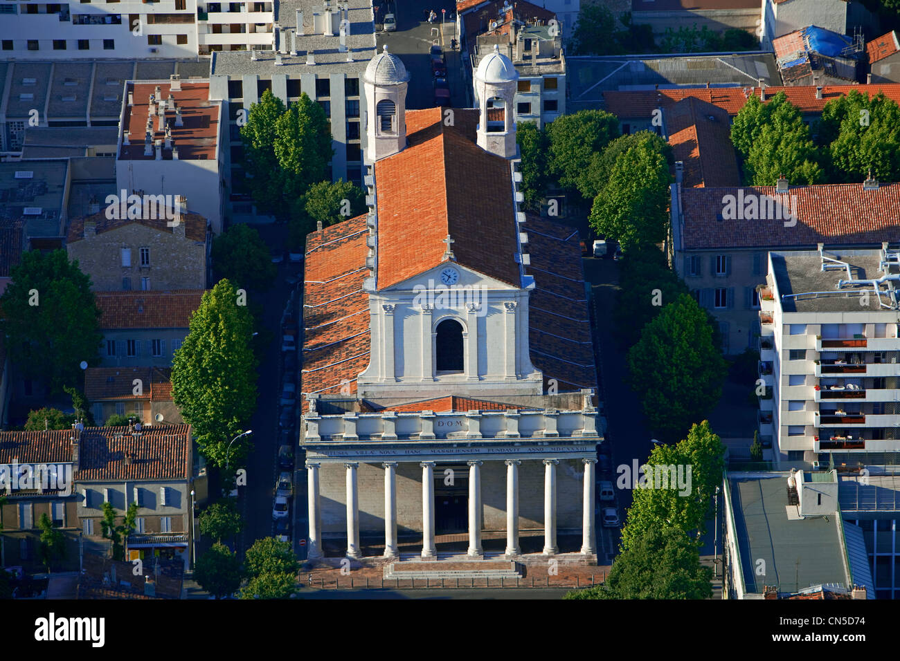 Francia, Bouches du Rhone, Marsiglia, 4° distretto, la chiesa certosina dei Certosini (vista aerea) Foto Stock