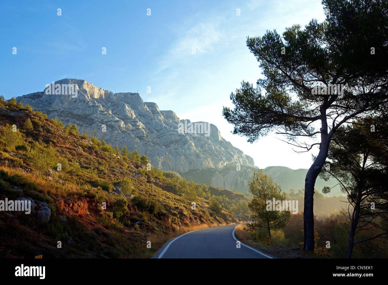 Francia, Bouches du Rhone, Pays d'Aix, Montagne Sainte Victoire, D17 Road, Cezanne's road Foto Stock