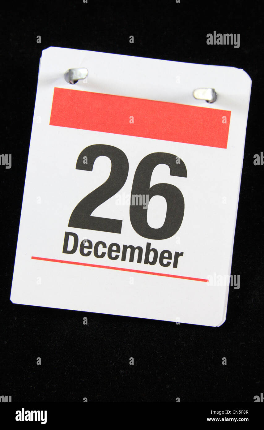 Piccola pagina di calandra per 26 Dicembre su uno sfondo nero. Foto Stock