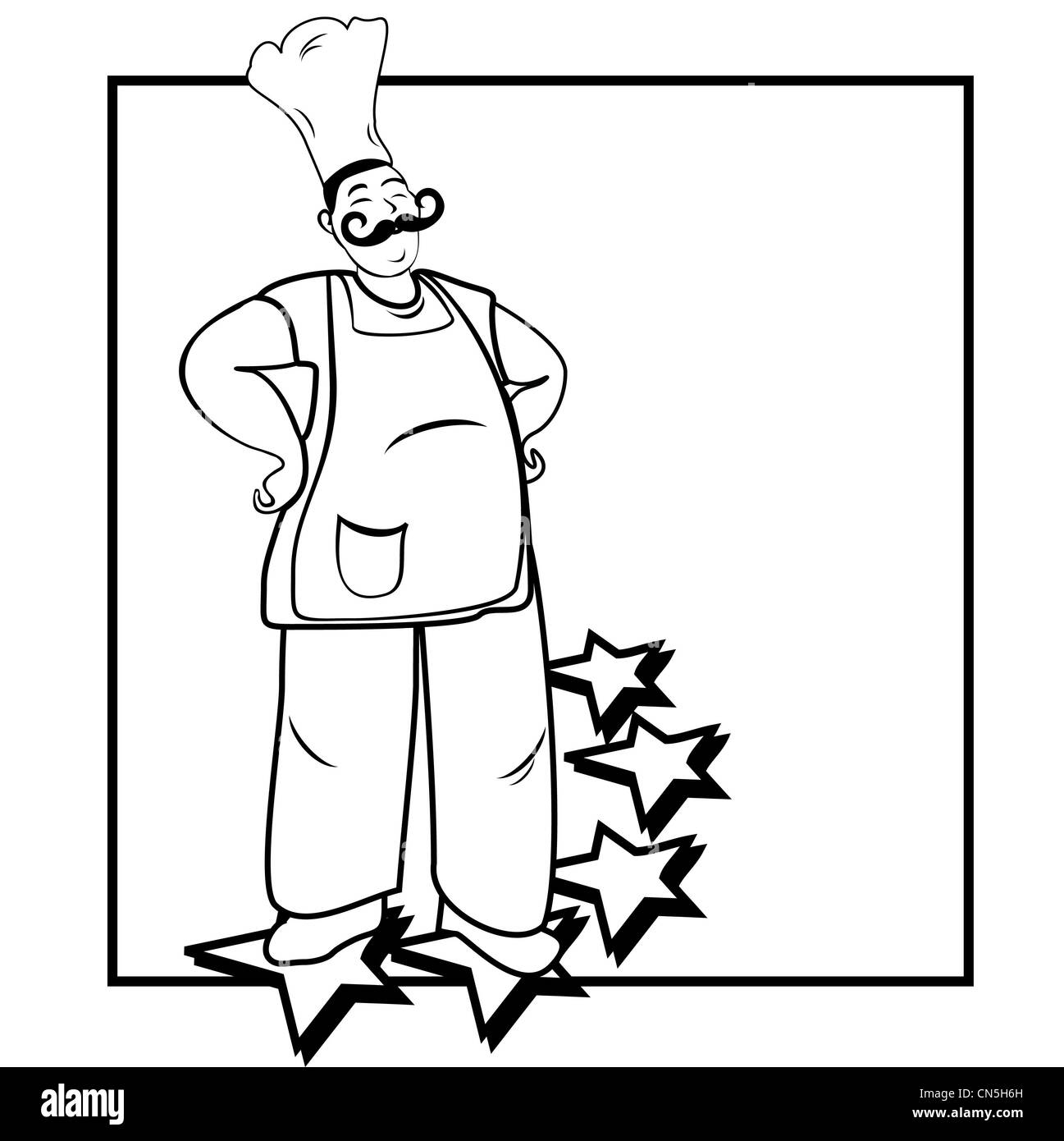 Fiducioso felice cinque stelle chef illustrazione vettoriale Foto Stock