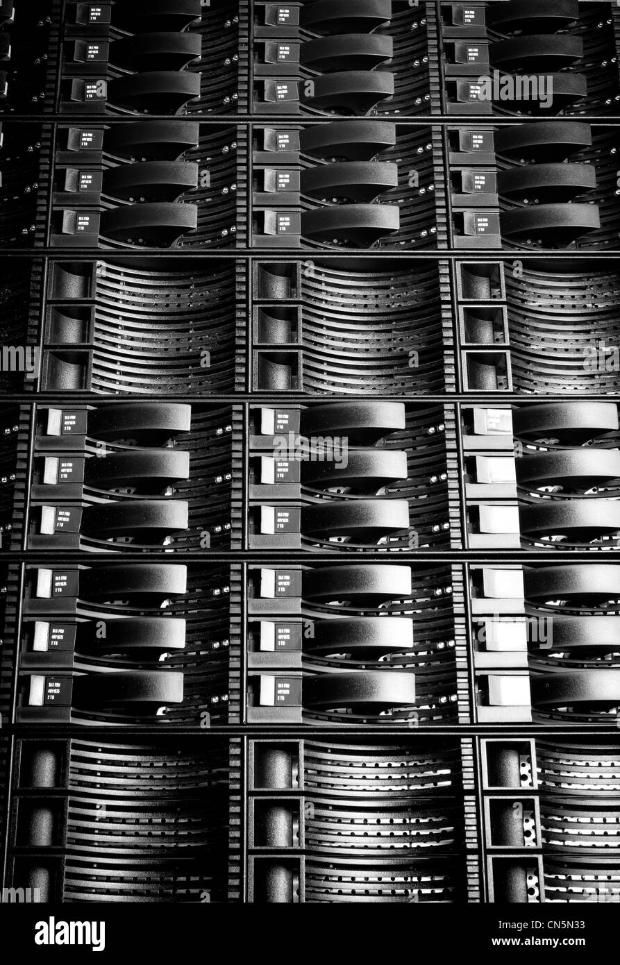 Dettaglio del centro dati con unità disco rigido Foto Stock