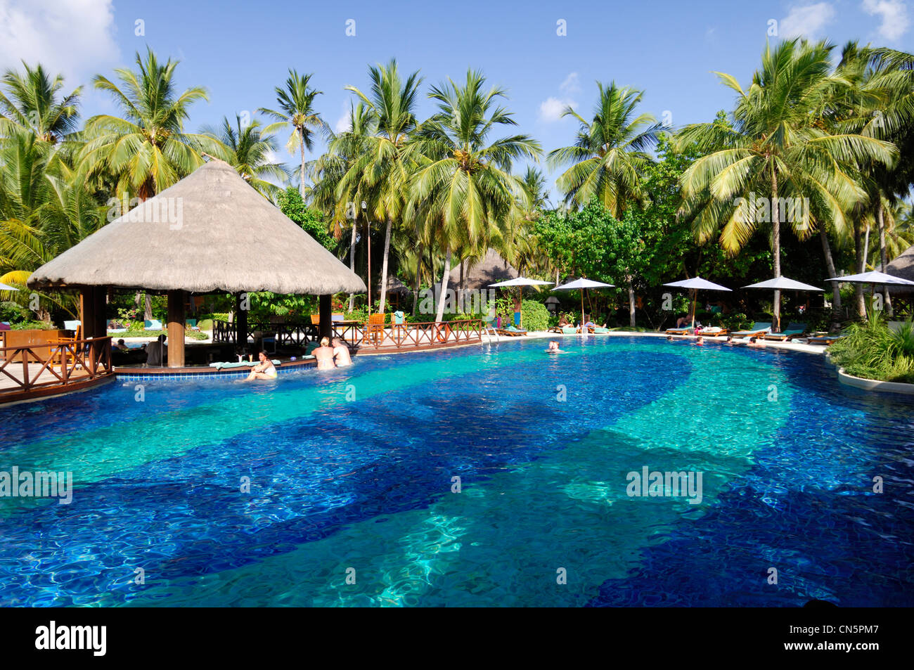 Maldive, North Male Atoll, Bandos Island, Bandos Island Resort Hotel, piscina Foto Stock