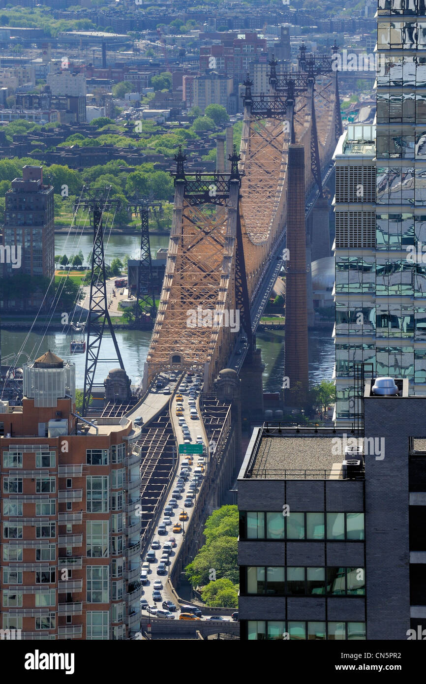 Stati Uniti, New York City, Manhattan Upper East Side, Roosevelt Island Tram et il Queensboro Bridge Foto Stock