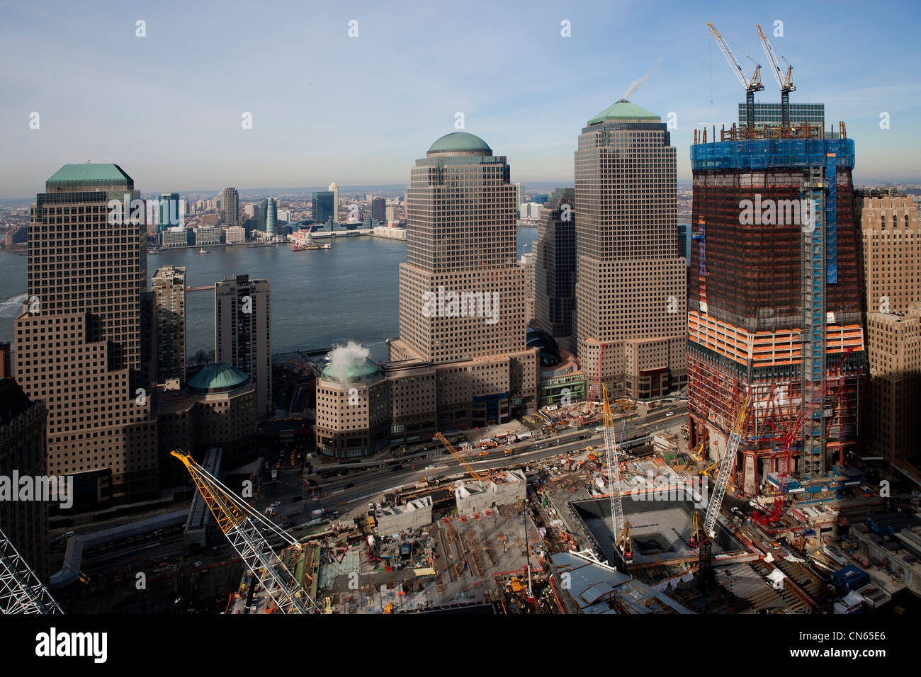 Fotografia aerea World Trade Center sito in costruzione, Manhattan New York City Foto Stock