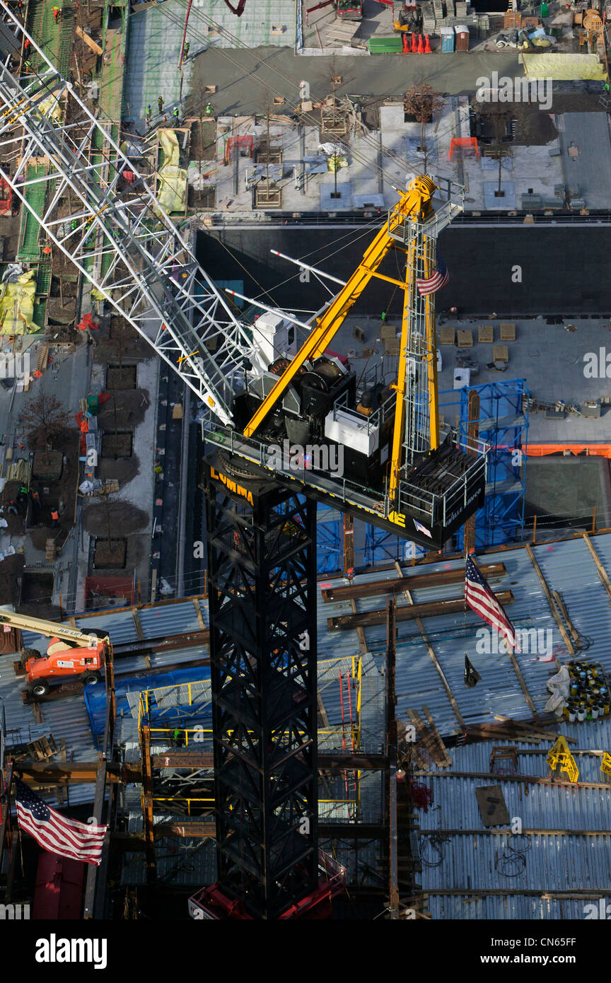Fotografia aerea gru World Trade Center sito in costruzione, Manhattan New York City Foto Stock
