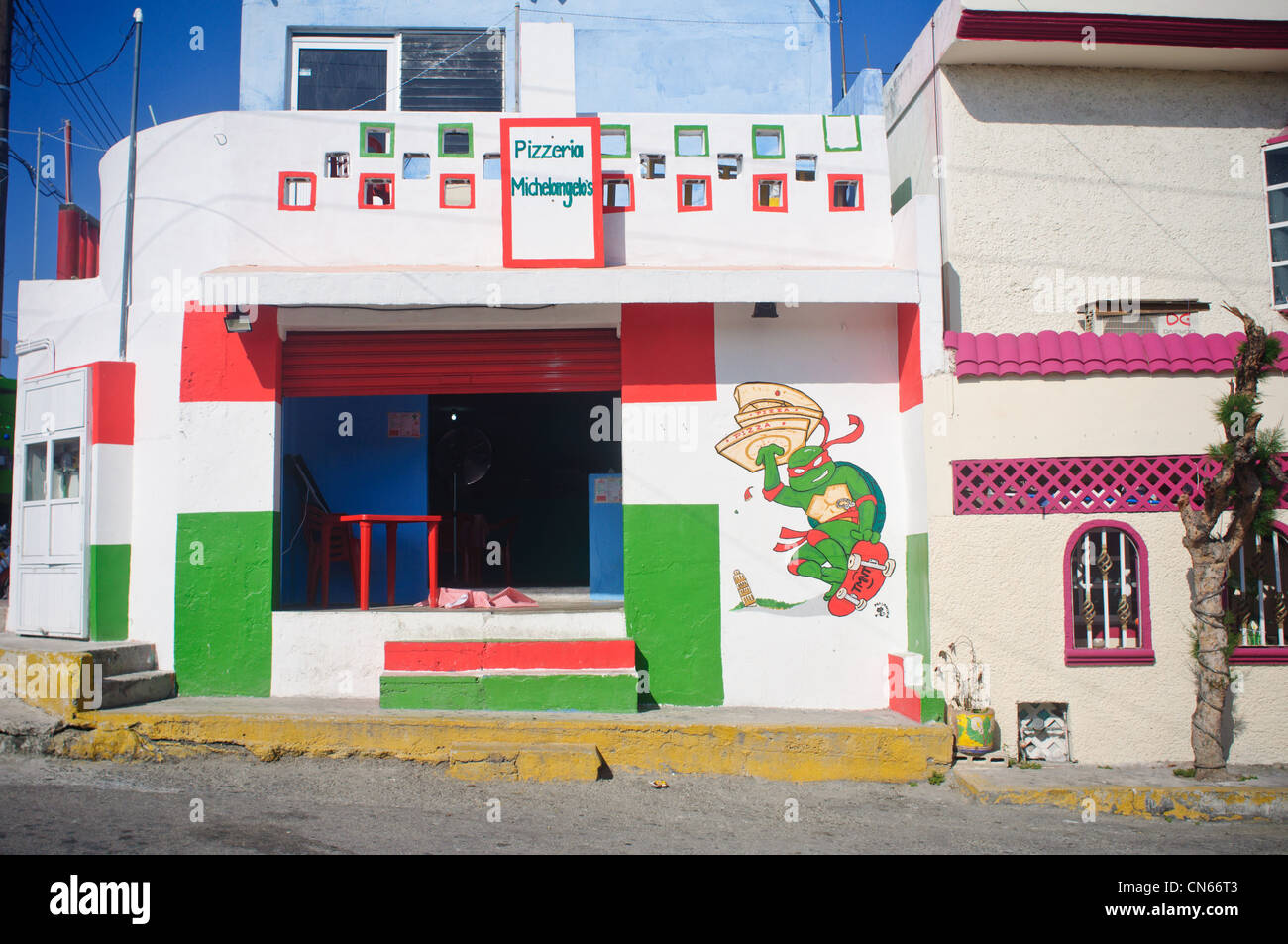 Pizzeria di Michelangelo in Isla Mujeres, Messico. Foto Stock